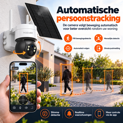 2K Beveiligingscamera - WiFi PTZ - IP65 Solar - 10.000 mAh