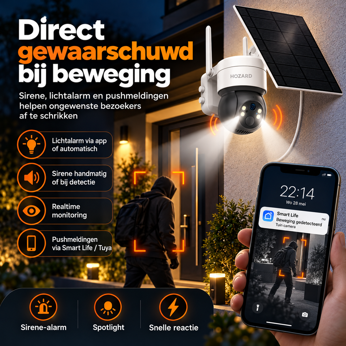 2K Beveiligingscamera - WiFi PTZ - IP65 Solar - 10.000 mAh