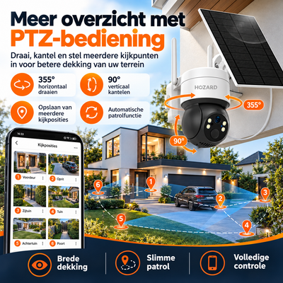 2K Beveiligingscamera - WiFi PTZ - IP65 Solar - 10.000 mAh