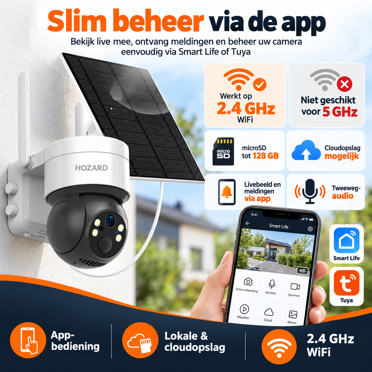 2K Beveiligingscamera - WiFi PTZ - IP65 Solar - 10.000 mAh