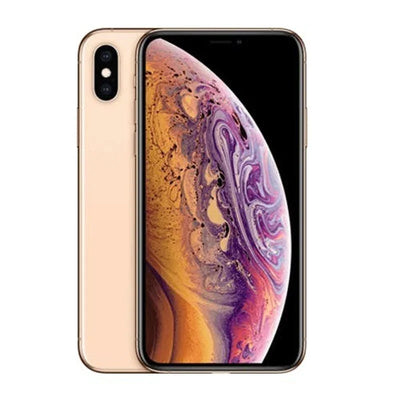 Gouden smartphone met groot scherm, dubbele camera achter, stijlvol modern design