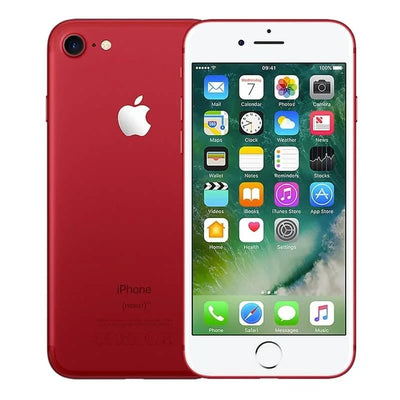 Rode iPhone 7 256GB met wit frontscherm, voor- en achterkant zichtbaar.