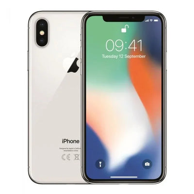 iPhone X zilver, voor- en achterkant, smartphone met groot scherm en dubbele camera