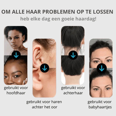 Voor-na foto's van vrouwen met haarproblemen, oplossingen voor hoofdhaar, achterhaar, babyhaartjes en haar achter het oor.